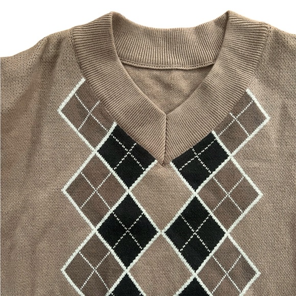 Women’s Argyle Plaid Sweater Pullover Long Sleeve Preppy Sweater Top - Picture 6 of 6